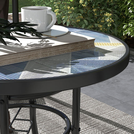 Tempered Glass Top Garden Table Steel Frame 60x70cm - Multicolour