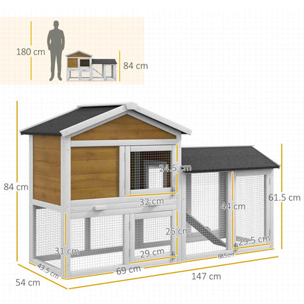Wooden Double Tier Rabbit Hutch with Water-Resistant Roof and Ramp 147x54x84 cm - Yellow