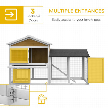 Wooden Double Tier Rabbit Hutch with Water-Resistant Roof and Ramp 147x54x84 cm - Yellow
