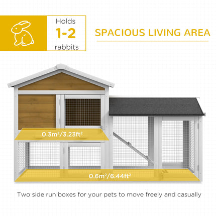 Wooden Double Tier Rabbit Hutch with Water-Resistant Roof and Ramp 147x54x84 cm - Yellow