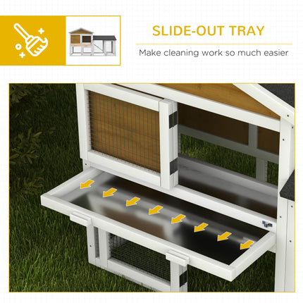 Wooden Double Tier Rabbit Hutch with Water-Resistant Roof and Ramp 147x54x84 cm - Yellow