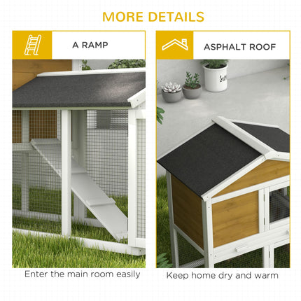 Wooden Double Tier Rabbit Hutch with Water-Resistant Roof and Ramp 147x54x84 cm - Yellow