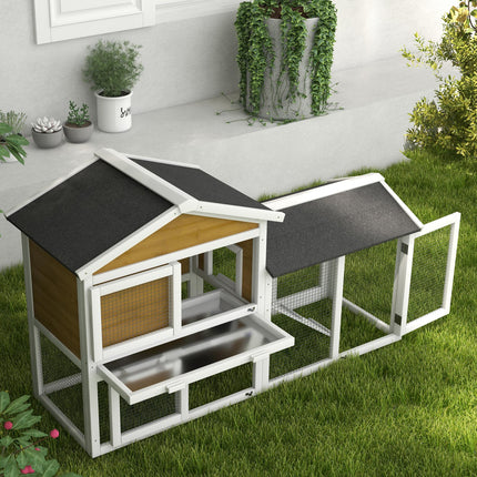 Wooden Double Tier Rabbit Hutch with Water-Resistant Roof and Ramp 147x54x84 cm - Yellow