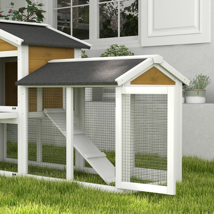 Wooden Double Tier Rabbit Hutch with Water-Resistant Roof and Ramp 147x54x84 cm - Yellow