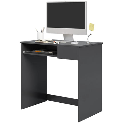 Compact Computer Desk with Keyboard Tray and Drawer for Home Office - Grey
