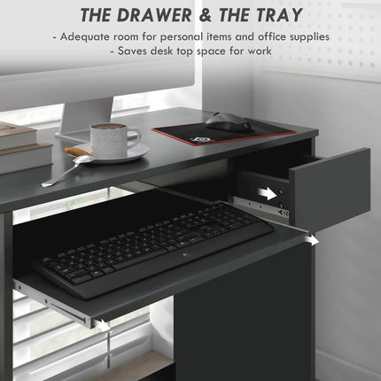 Compact Computer Desk with Keyboard Tray and Drawer for Home Office - Grey