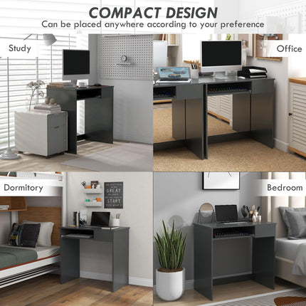 Compact Computer Desk with Keyboard Tray and Drawer for Home Office - Grey