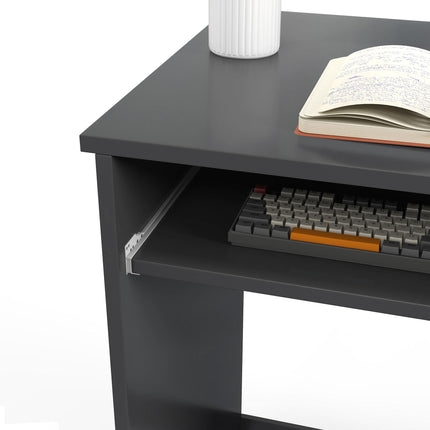 Compact Computer Desk with Keyboard Tray and Drawer for Home Office - Grey