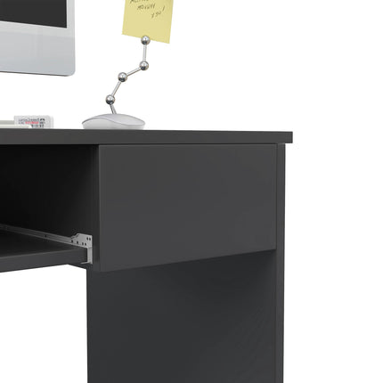 Compact Computer Desk with Keyboard Tray and Drawer for Home Office - Grey