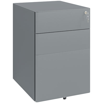 Lockable Rolling Filing Cabinet with 3 Drawers for A4, Letter, Legal Files - Grey