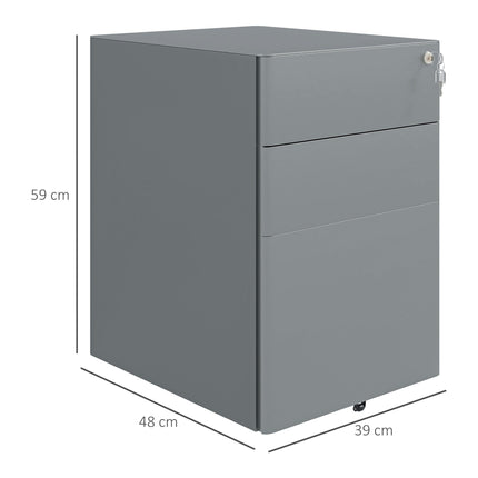 Lockable Rolling Filing Cabinet with 3 Drawers for A4, Letter, Legal Files - Grey