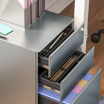 Lockable Rolling Filing Cabinet with 3 Drawers for A4, Letter, Legal Files - Grey