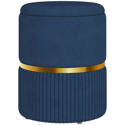Round Ottoman Stool with Storage and Velvet-feel Upholstery - Dark Blue