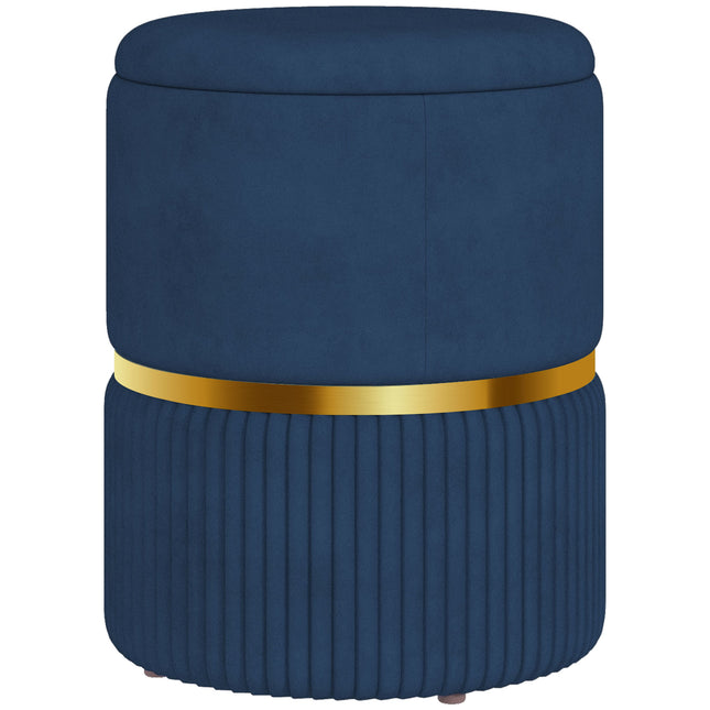 Round Ottoman Stool with Storage and Velvet-feel Upholstery - Dark Blue