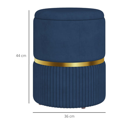 Round Ottoman Stool with Storage and Velvet-feel Upholstery - Dark Blue