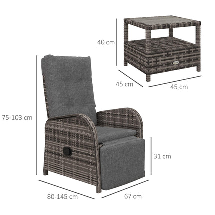 2 Seater Rattan Patio Chaise Lounge Sofa Set with Cushions - Brown