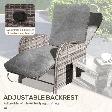 2 Seater Rattan Patio Chaise Lounge Sofa Set with Cushions - Brown