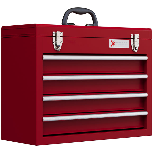 Lockable Metal Tool Chest with 4 Drawers, Ball Bearing Runners & Handle - Red
