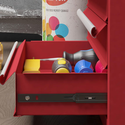Lockable Metal Tool Chest with 4 Drawers, Ball Bearing Runners & Handle - Red
