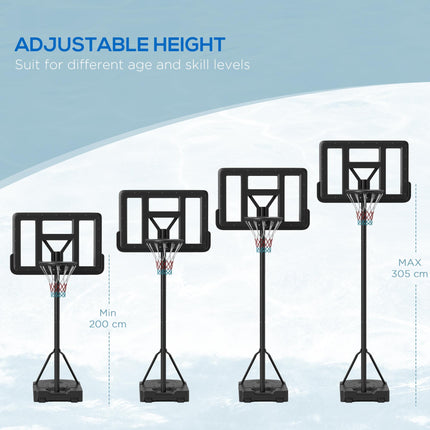 Height Adjustable Freestanding Basketball Hoop with Wheels 200-305cm - Black