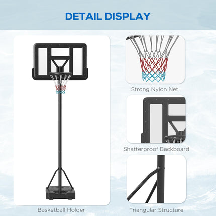 Height Adjustable Freestanding Basketball Hoop with Wheels 200-305cm - Black