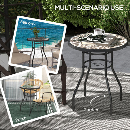 Tempered Glass Top Garden Table with Printed Design and Steel Frame 60x70cm - Tan Brown