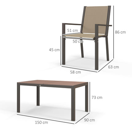 7-Piece Garden Dining Set with Wood-Plastic Composite Table and 6 Stackable Armchairs - Khaki