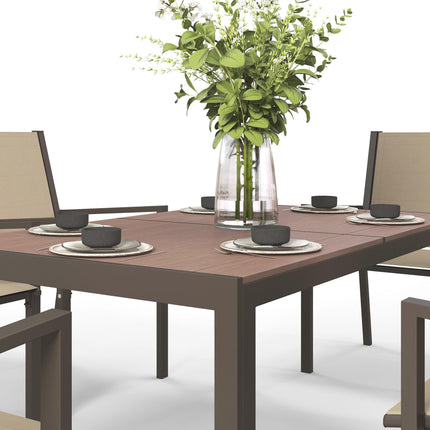 7-Piece Garden Dining Set with Wood-Plastic Composite Table and 6 Stackable Armchairs - Khaki