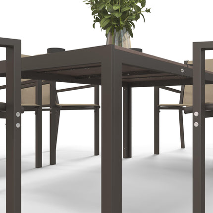 7-Piece Garden Dining Set with Wood-Plastic Composite Table and 6 Stackable Armchairs - Khaki