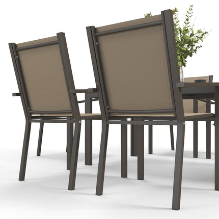 7-Piece Garden Dining Set with Wood-Plastic Composite Table and 6 Stackable Armchairs - Khaki