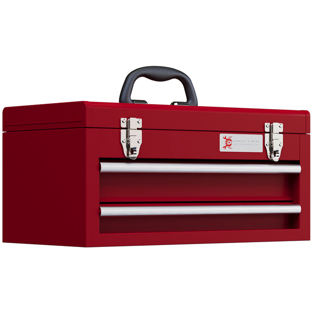 Lockable Metal 2-Drawer Tool Chest with Latches, Handle & Ball Bearing Runners - Red