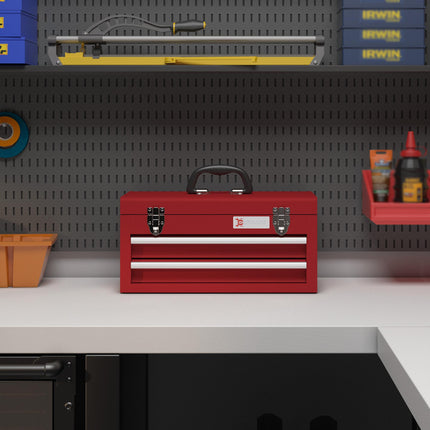 Lockable Metal 2-Drawer Tool Chest with Latches, Handle & Ball Bearing Runners - Red