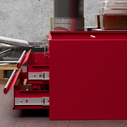Lockable Metal 2-Drawer Tool Chest with Latches, Handle & Ball Bearing Runners - Red