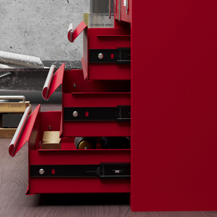 Lockable Metal Tool Chest with 3 Drawers, Latches & Handle - Red