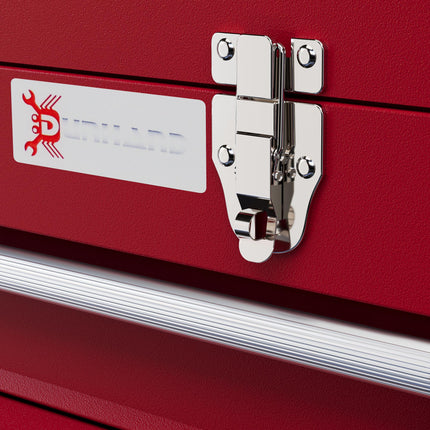Lockable Metal Tool Chest with 3 Drawers, Latches & Handle - Red