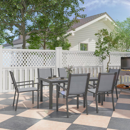 7 Pieces Garden Dining Set with Wood-Plastic Composite Table and 6 Stackable Mesh Armchairs - Grey