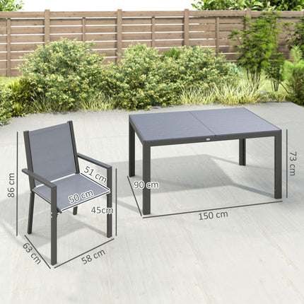7 Pieces Garden Dining Set with Wood-Plastic Composite Table and 6 Stackable Mesh Armchairs - Grey