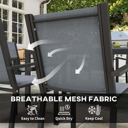 7 Pieces Garden Dining Set with Wood-Plastic Composite Table and 6 Stackable Mesh Armchairs - Grey