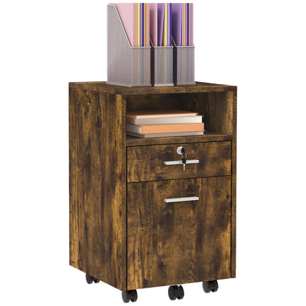 Lockable Mobile Filing Cabinet with Wheels for A4 & Letter Files - Rustic Brown