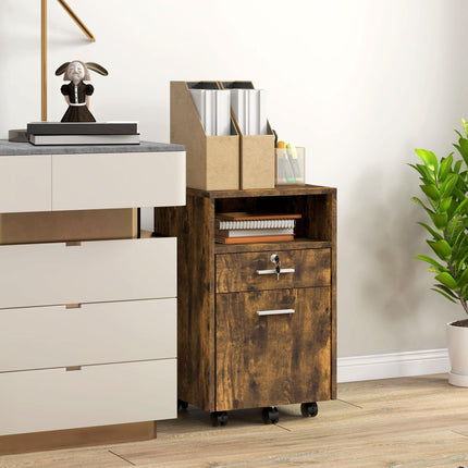 Lockable Mobile Filing Cabinet with Wheels for A4 & Letter Files - Rustic Brown