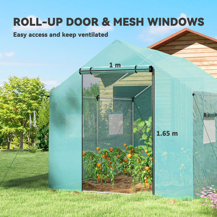 2 x 3 Metre Walk-In Polyethylene Polytunnel Greenhouse with UV-Resistant Cover - Green