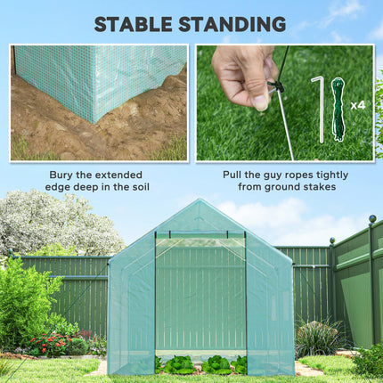2 x 3 Metre Walk-In Polyethylene Polytunnel Greenhouse with UV-Resistant Cover - Green