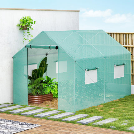 2 x 3 Metre Walk-In Polyethylene Polytunnel Greenhouse with UV-Resistant Cover - Green