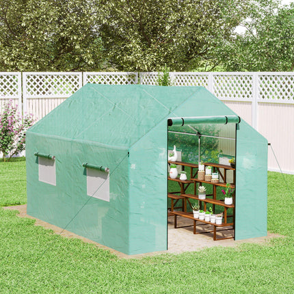 2 x 3 Metre Walk-In Polyethylene Polytunnel Greenhouse with UV-Resistant Cover - Green