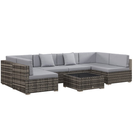 7-Piece PE Rattan Garden Furniture Set with Cushions & Glass Coffee Table - Mixed Grey