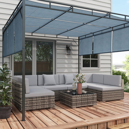 7-Piece PE Rattan Garden Furniture Set with Cushions & Glass Coffee Table - Mixed Grey