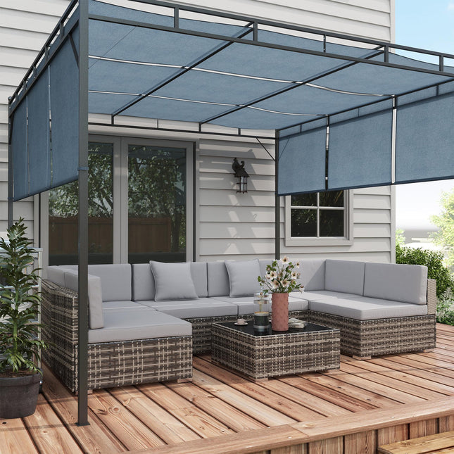 7-Piece PE Rattan Garden Furniture Set with Cushions & Glass Coffee Table - Mixed Grey