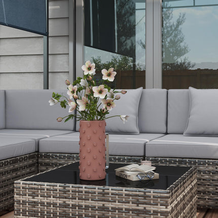 7-Piece PE Rattan Garden Furniture Set with Cushions & Glass Coffee Table - Mixed Grey