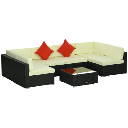 7 Piece Modular PE Rattan Garden Furniture Set with Cushions - Black