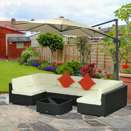 7 Piece Modular PE Rattan Garden Furniture Set with Cushions - Black